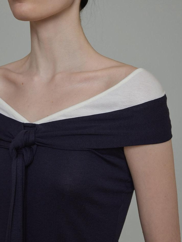 unspoken Viscose Blend Contrast Slim Fit Commuter Women Bardot Off Shoulder Crop Tops