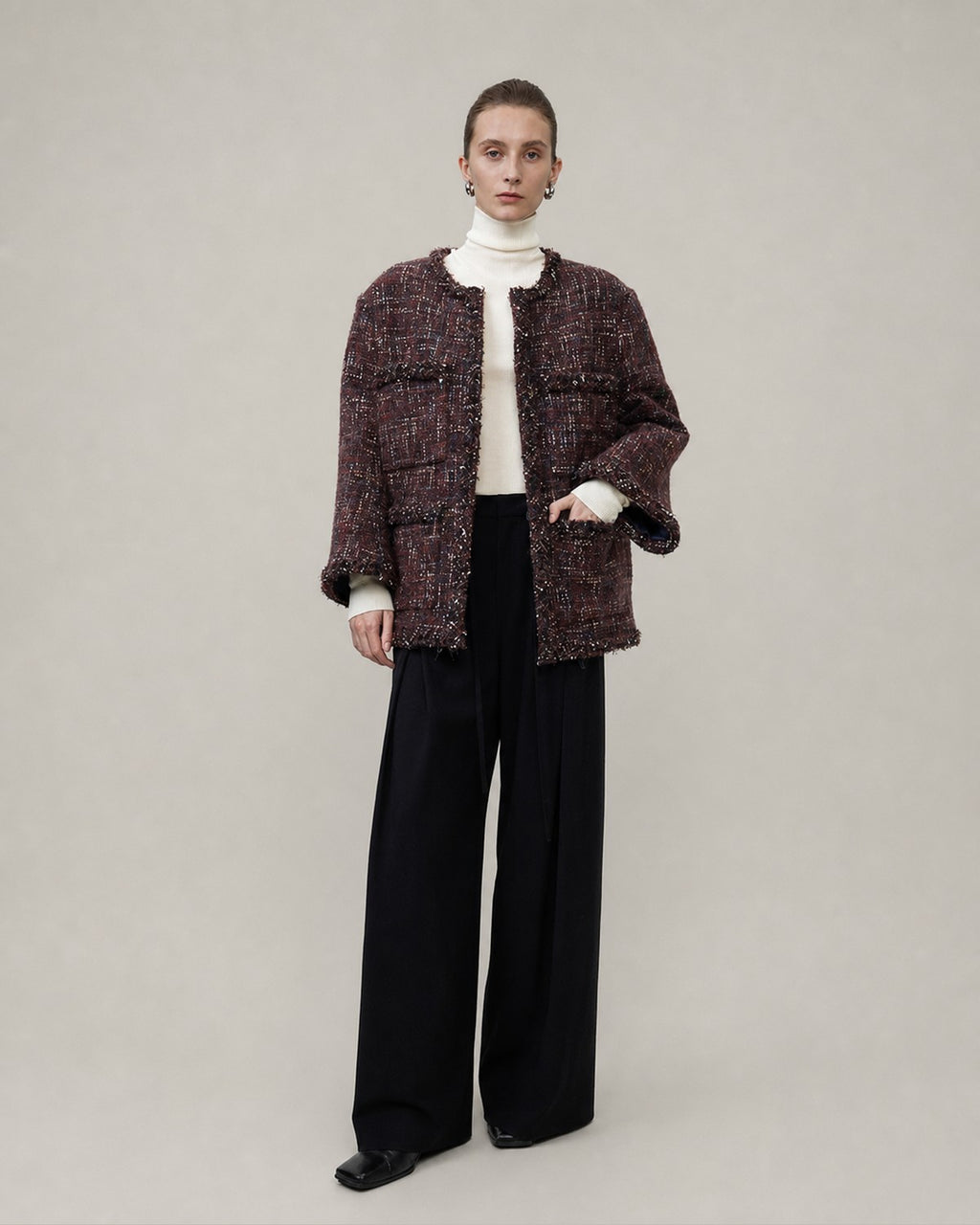Gotodays Warm Wool Blend Button Front Round Neck Relaxed Fit Office Women Short Coat