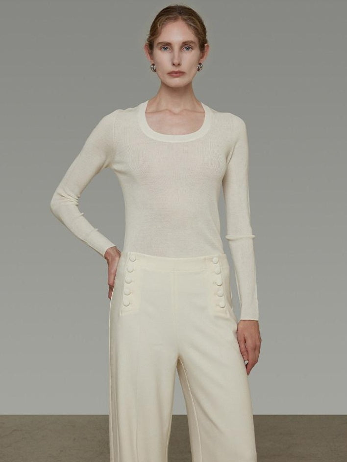 unspoken Skin Friendly Breathable Pure Wool Slim Fit Minimalist Office Women Knit Blouses