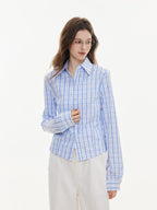 ikyou Uv Protection Embroidered Slim Collared Plaid Cardigan Girls Cotton Shirts