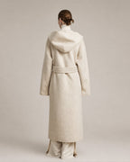 Gotodays Warm Wool Alpaca Blend Hooded Straight Long Minimal Commuter Oatmeal Wool Coats