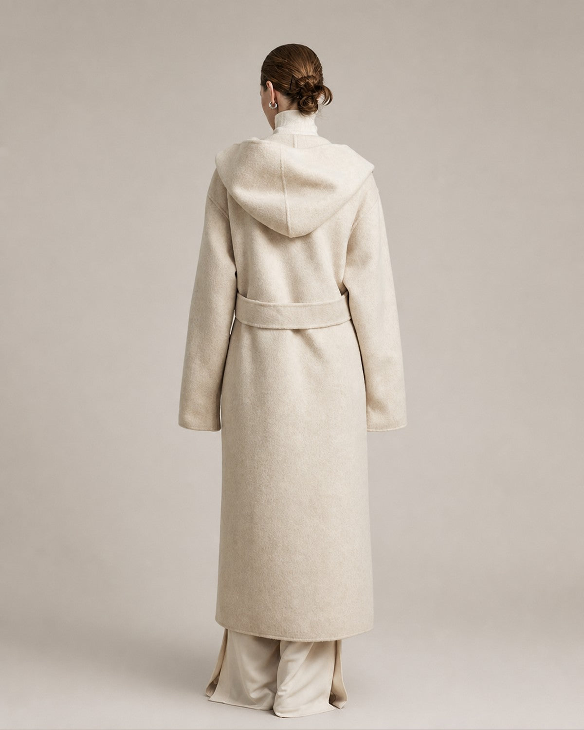 Gotodays Warm Wool Alpaca Blend Hooded Straight Long Minimal Commuter Oatmeal Wool Coats