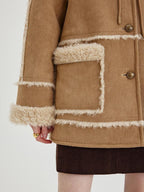 fano Warm Wool Blend Hooded Loose Patchwork Womens Commuter Long Coats