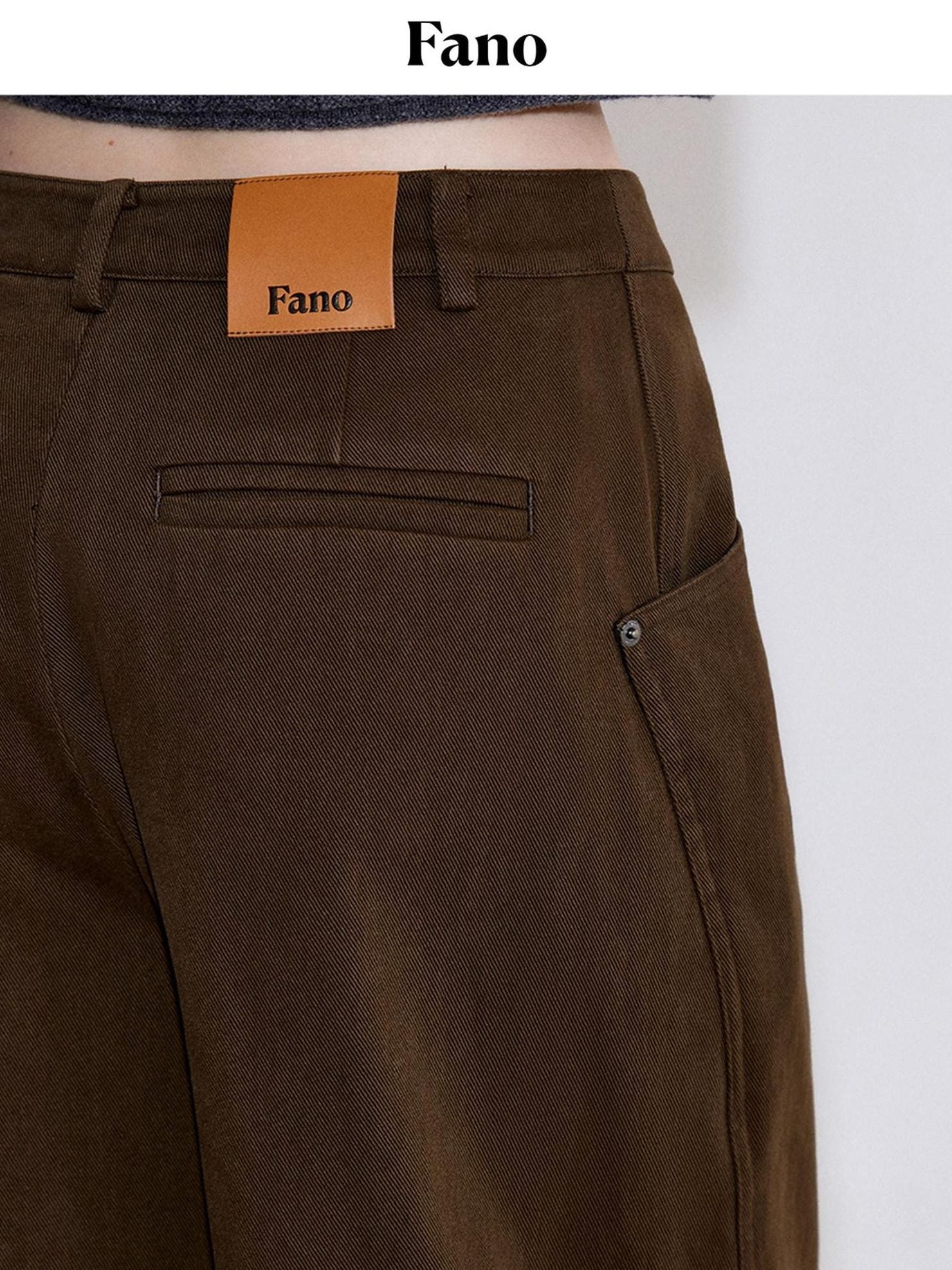 fano Warm Brushed Cotton Relaxed Straight Pocketed Natural Waist Brown Wide Leg Pants