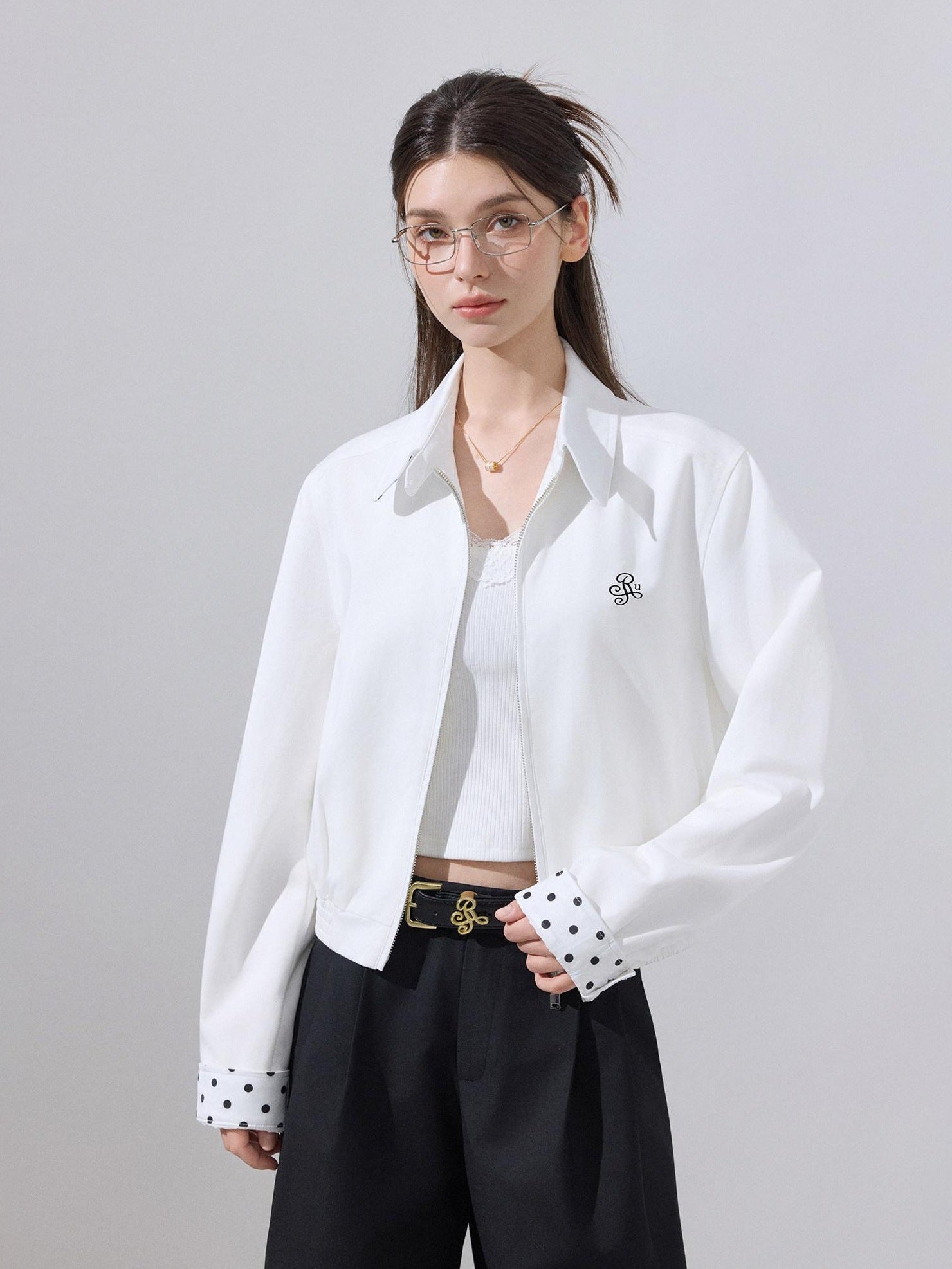 ikyou Ultra Light Lyocell Cotton Casual Stand Collar Short Zip White Cropped Jackets