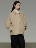 unspoken 3D Tailored Minimalist Loose Fit Office Lapel Single Breasted Camel Short Coat