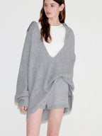 fano Light Heather Gray V-neck Knit Loose Casual Women Top & Shorts Sets
