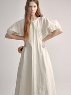 fano Structured High Waist Workwear A Line Short Sleeve Cotton Blend Maxi Dresses