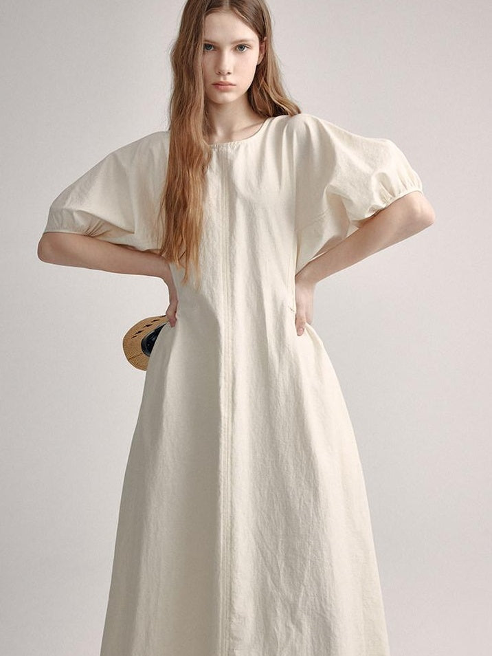 fano Structured High Waist Workwear A Line Short Sleeve Cotton Blend Maxi Dresses