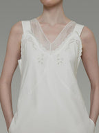 unspoken Soft 100 Percent Cotton Crochet V-neck Sleeveless Office White Maxi Dresses