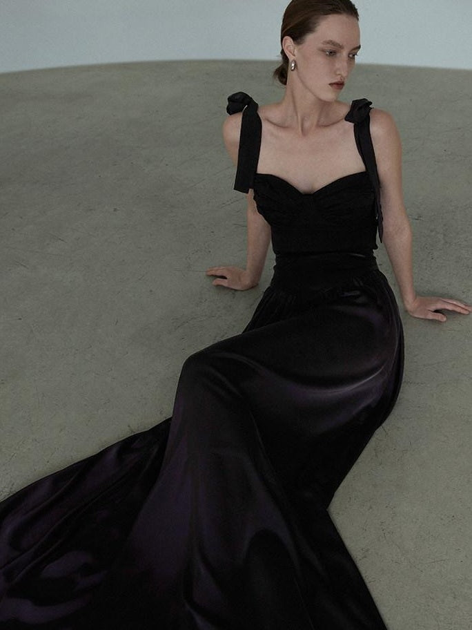 unspoken Sleek Slim Fit Spaghetti Strap Workwear Dress Women Solid Color Maxi Dresses