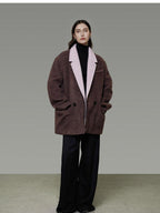 unspoken Soft Wool Blend Loose Commuter Coat 3D Tailoring Lapel Collar Women Wool Coats