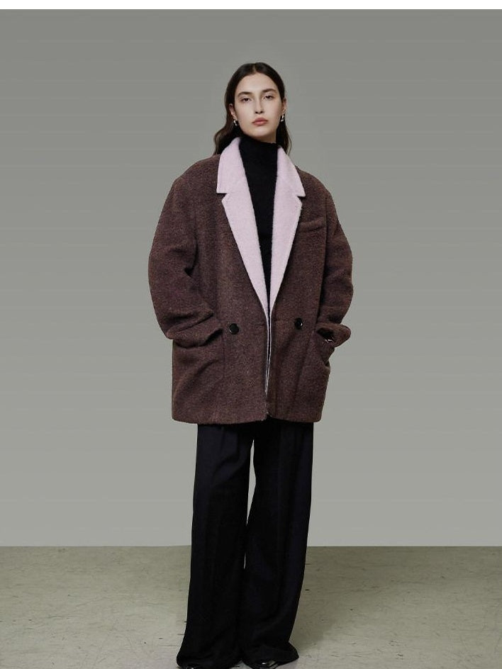 unspoken Soft Wool Blend Loose Commuter Coat 3D Tailoring Lapel Collar Women Wool Coats