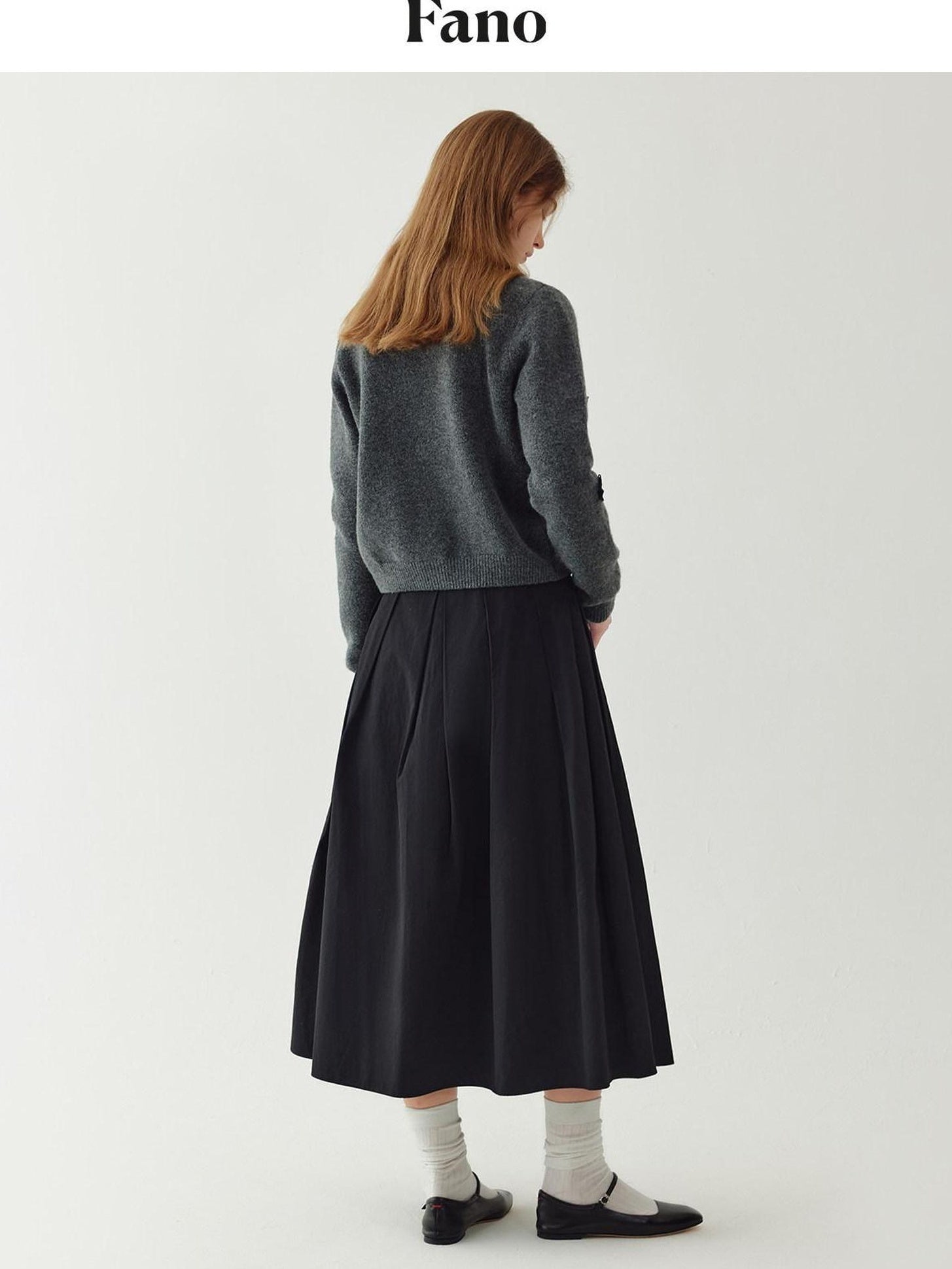 fano High Waist Cotton A Line Zipper Pocket Minimal Commuter Women Black Maxi Skirts
