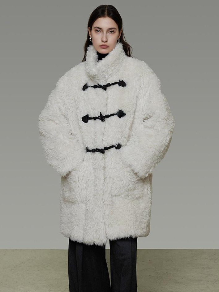 unspoken Warm Stand Collar Loose Mid Length Minimal Commuter Women Polyester Long Coats