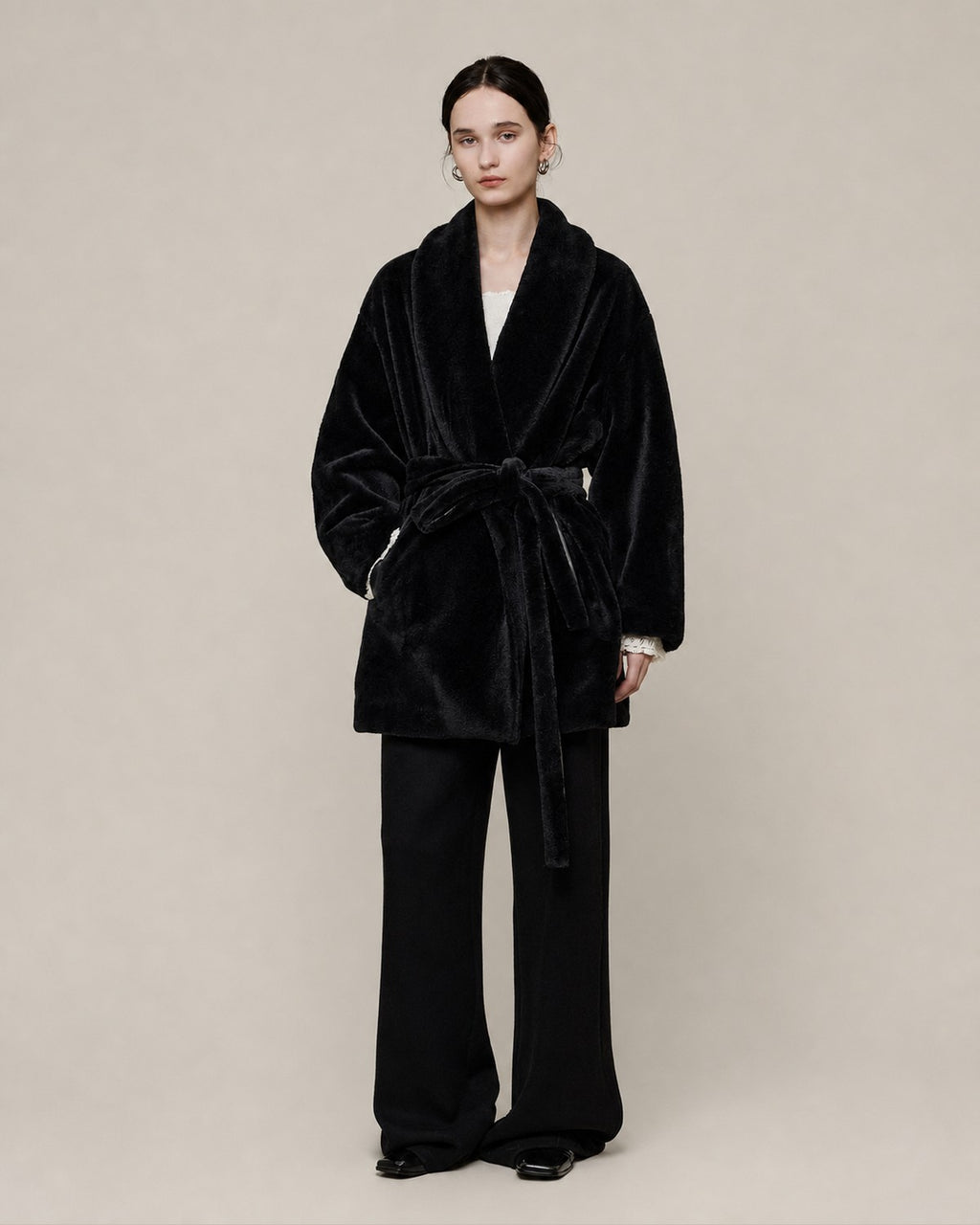 Gotodays Warm V-neck Minimal Commuter Loose Midlength Women Everyday Black Long Coats