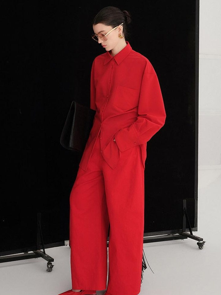 audreyyang High Waist Pure Cotton Pockets Relaxed Fit Women Solid Wide Leg Pants
