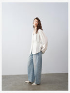 audreyyang Durable Viscose Slim Waist Casual Lapel Button Long Sleeve Blouses