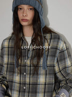 Lofi choose Loose Fit Plaid Button Front Collared Long Sleeve Commuter For Women Shirts