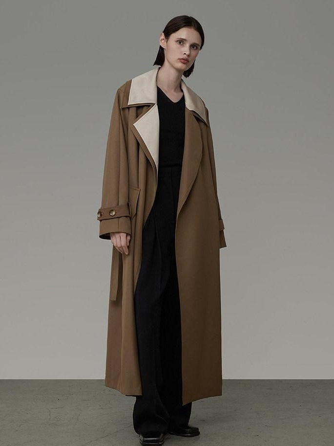 unspoken Colorblock Relaxed Minimalist Notched Lapel Women Office Outerwear Long Coats