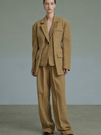unspoken Wool Single Button Notched Lapel Loose Fit Rice Yellow Young Women Blazers