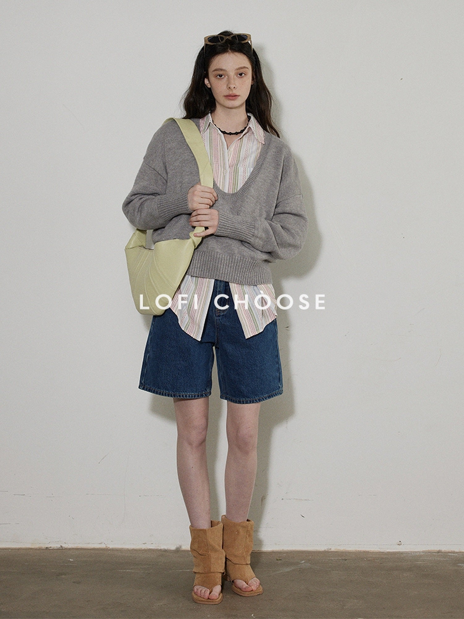 Lofi choose Soft Lightweight V-neck Loose Fit Commuter Office Knit Pullover Sweaters