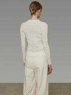 unspoken Breathable High Waist Button Detail Minimal Womens Office White Wide Leg Pants