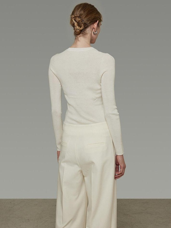 unspoken Breathable High Waist Button Detail Minimal Womens Office White Wide Leg Pants