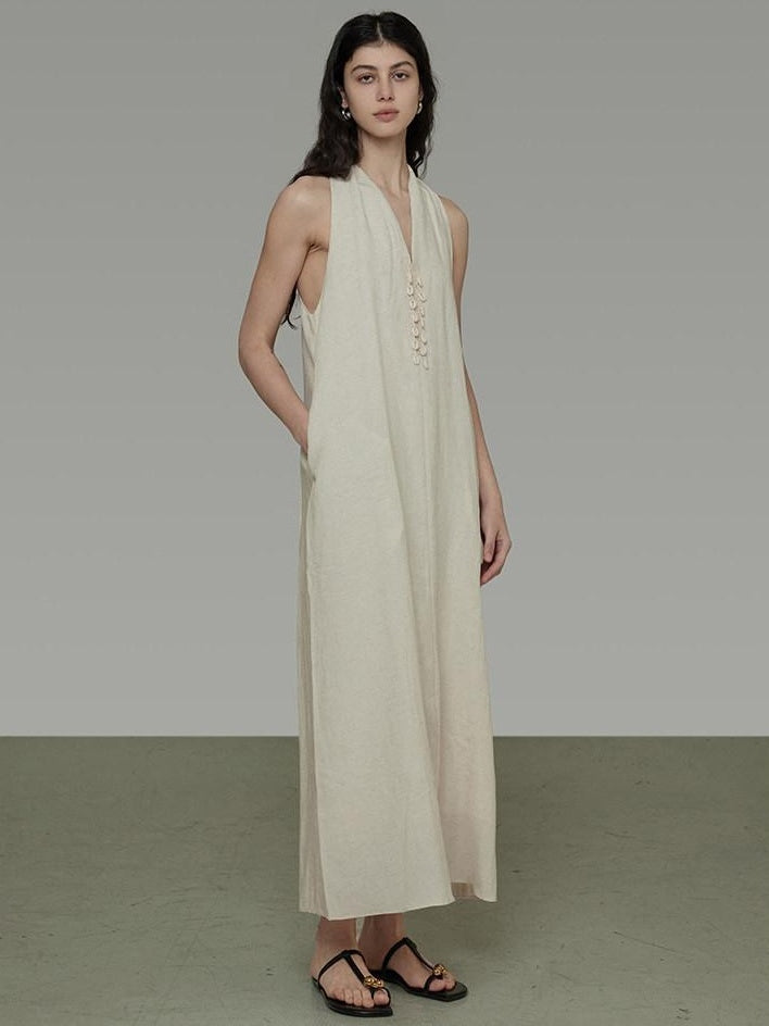 unspoken Soft Tencel Blend Minimal Halter Vneck Aline Relaxed Waist Maxi Dresses
