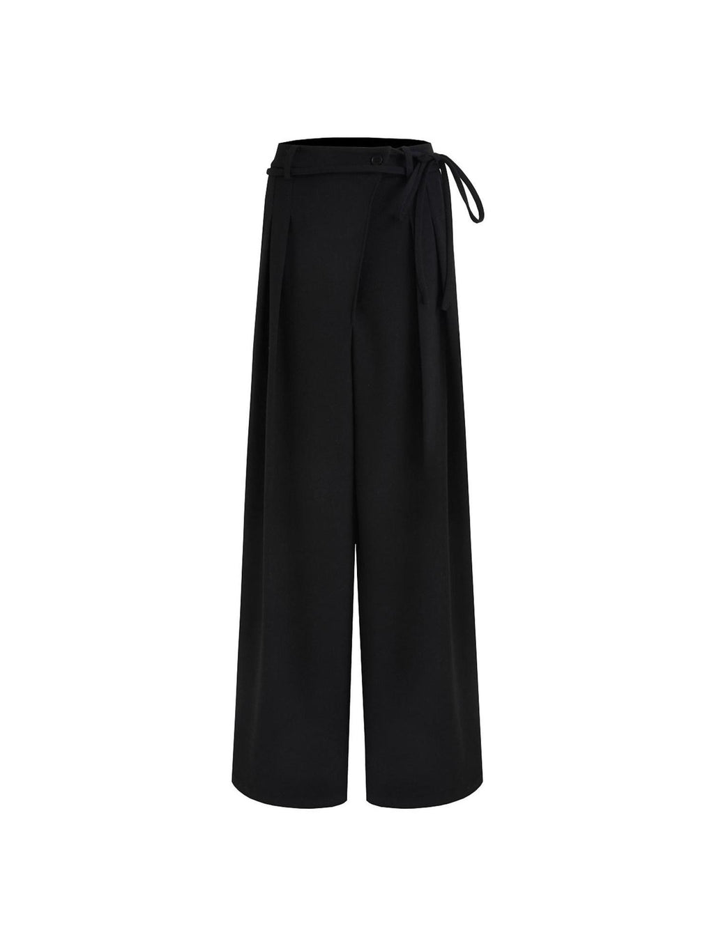 unspoken High Waist Tie Detail Minimalist Breathable Office Black Polyester Wide Leg Pants