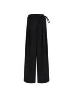 unspoken High Waist Tie Detail Minimalist Breathable Office Black Polyester Wide Leg Pants