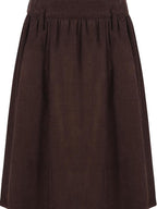 fano Lined High Waist Pleated Vintage A Line Cotton Brown Midi Skirts