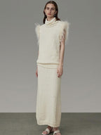 unspoken Elegant Minimalist Beige Two Piece Slim Fit Women Office Casual Top & Skirt Sets
