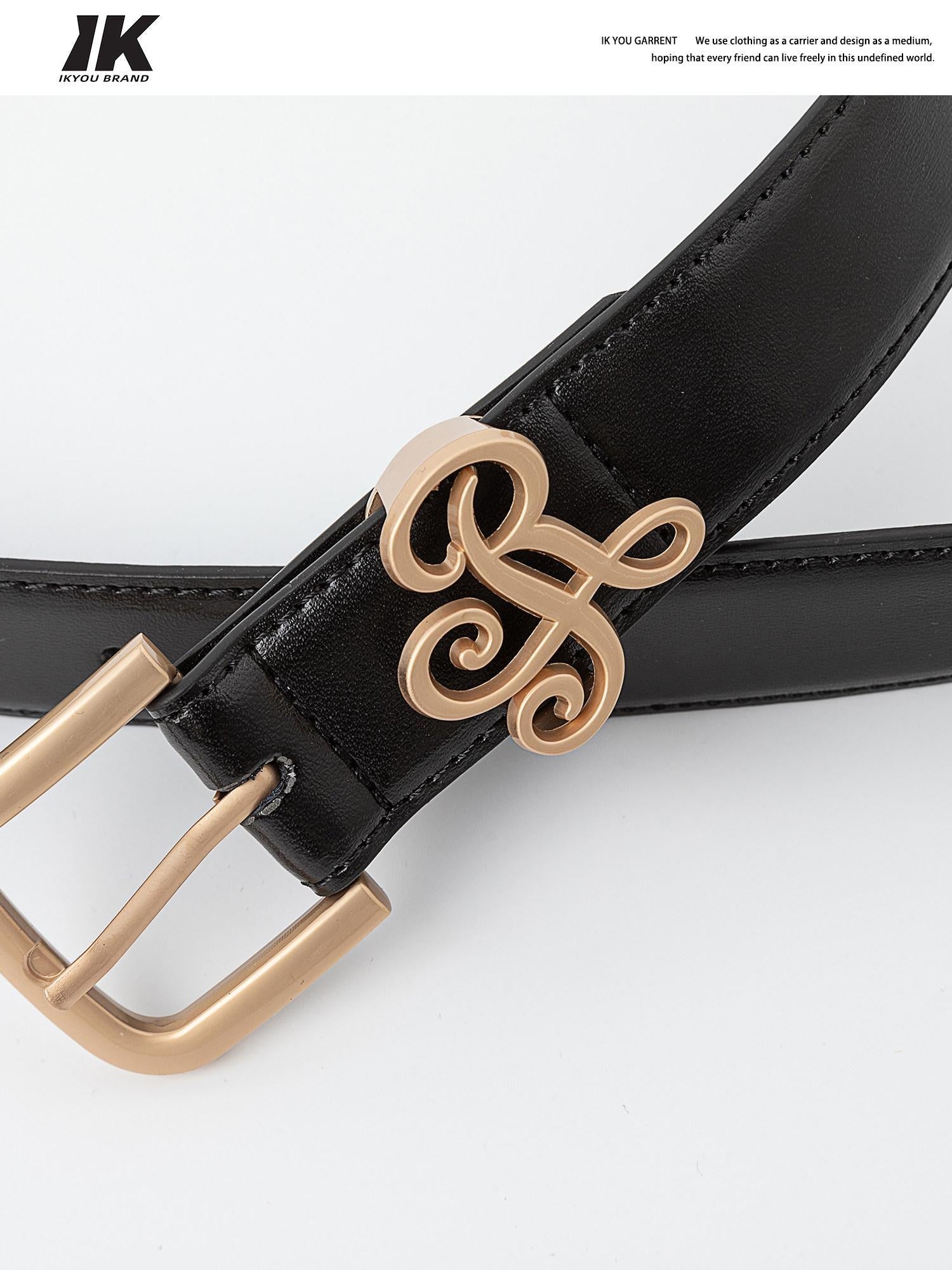 ikyou Smooth Two Layer Cowhide 3Cm Pin Buckle Slim Versatile Women Leather Belts