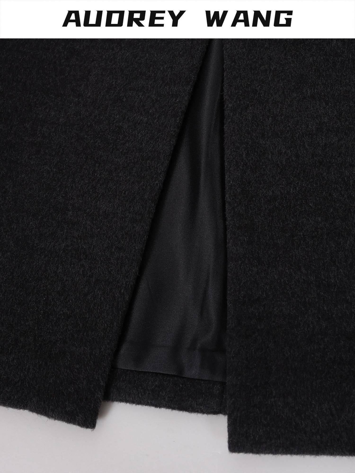 audreyyang Wool Blend Straight Cut Side Slit Mid Waist Women Gray Standard Fit Maxi Skirts