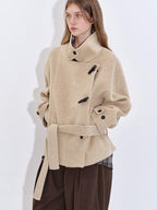 fano Wool Blend Korean Commuter Relaxed Fit Notched Collar Light Grey Short Coat