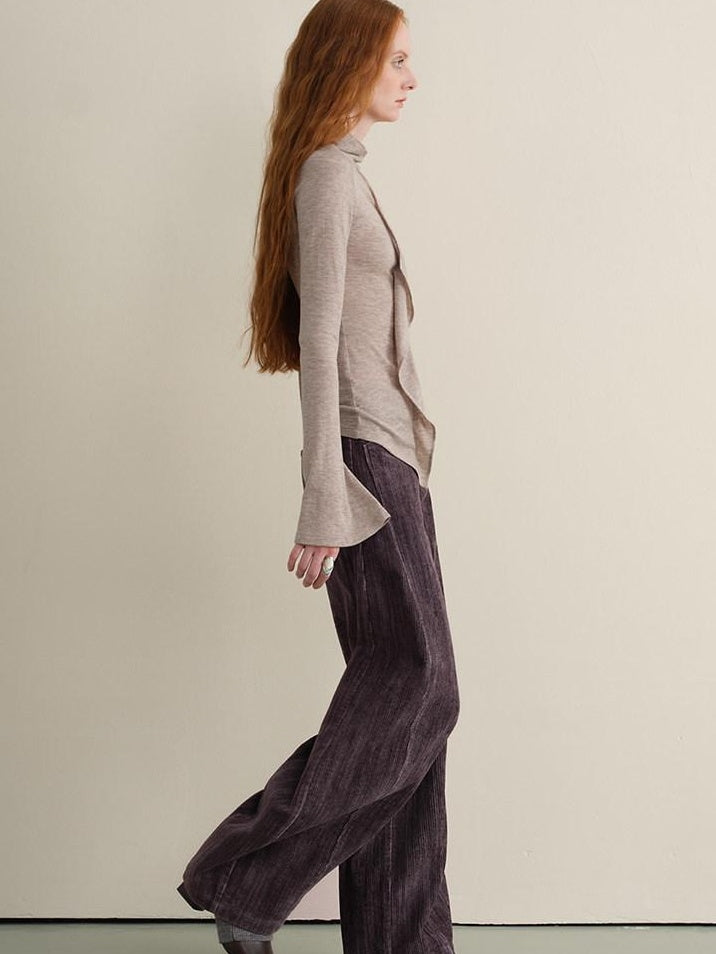 someonesometimes Anti Pill Wool Blend Slim Fit Casual Ruffle Bell Sleeve U Neck Pullover Sweaters