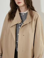 fano Khaki Loose Fit Single Breasted Mid Length Korean Casual Women Trench Coats