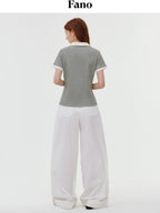 fano Stretch Cotton Henley Neck Korean Straight Heather Gray Short Sleeve T-Shirts