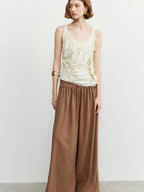 someone sometimes Ruffled Lettuce Edge Slim Fit Original Design Viscose Blend Cream Tank Tops