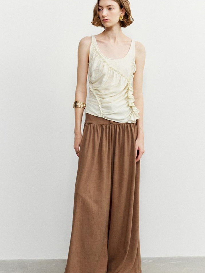 someone sometimes Ruffled Lettuce Edge Slim Fit Original Design Viscose Blend Cream Tank Tops