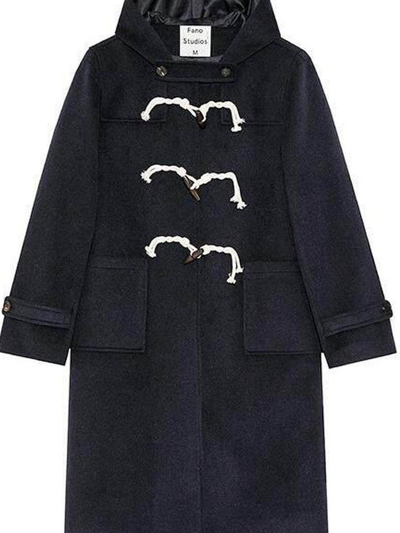 fano Thick Hooded Toggle Midlength Straight Pocket Commuter Solid Long Coats