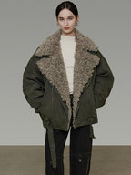 unspoken Thick Cotton Loose Fit Patchwork Commuter Zipper Dark Green Puffer Jackets