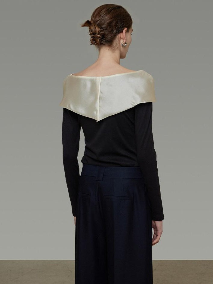 unspoken Elegant Slim Fit Knitted Contrast Bow Off Shoulder Long Sleeve Women Blouses