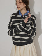Lofi choose Cozy Knit Pullover Loose Fit Collared Office Women Knitwear Tops Sweaters