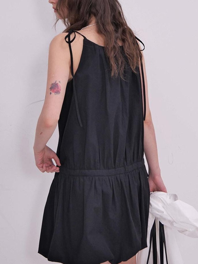 fano Soft Viscose Blend Korean Office A Line Sleeveless Black Midi Dresses