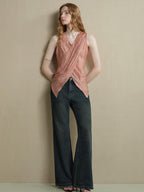 someonesometimes Ribbed Patchwork Zip Front Commuter Strappy Loose Fit Women Tank Tops