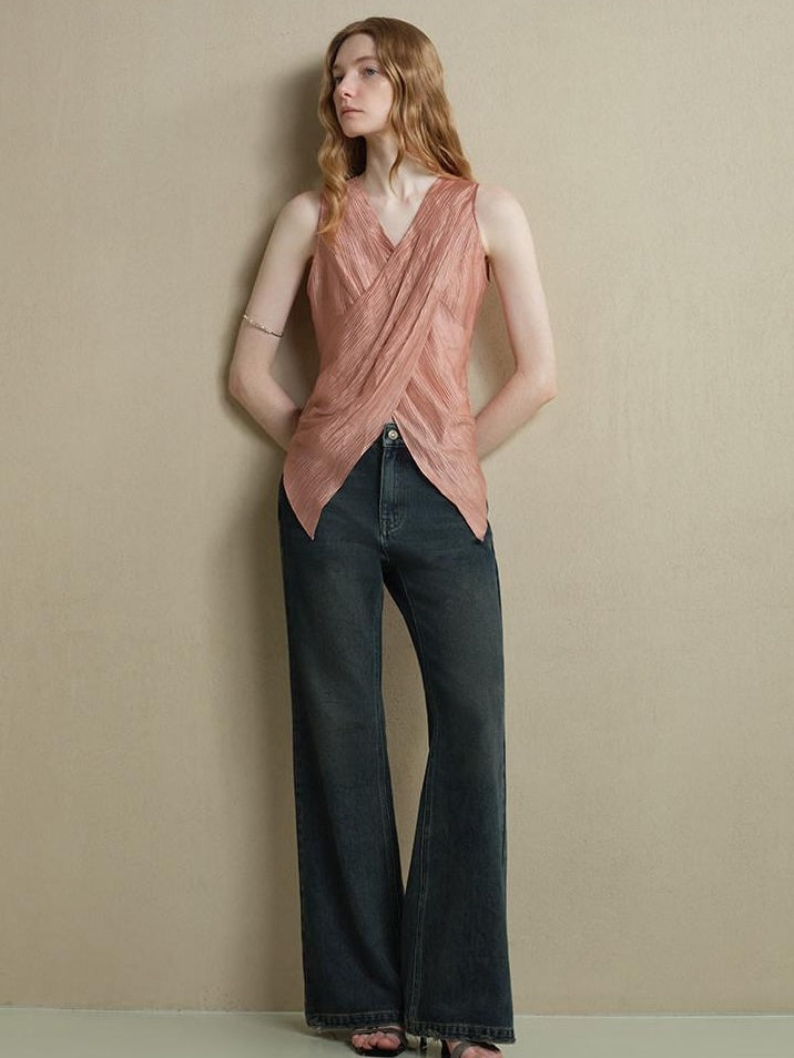 someonesometimes Ribbed Patchwork Zip Front Commuter Strappy Loose Fit Women Tank Tops