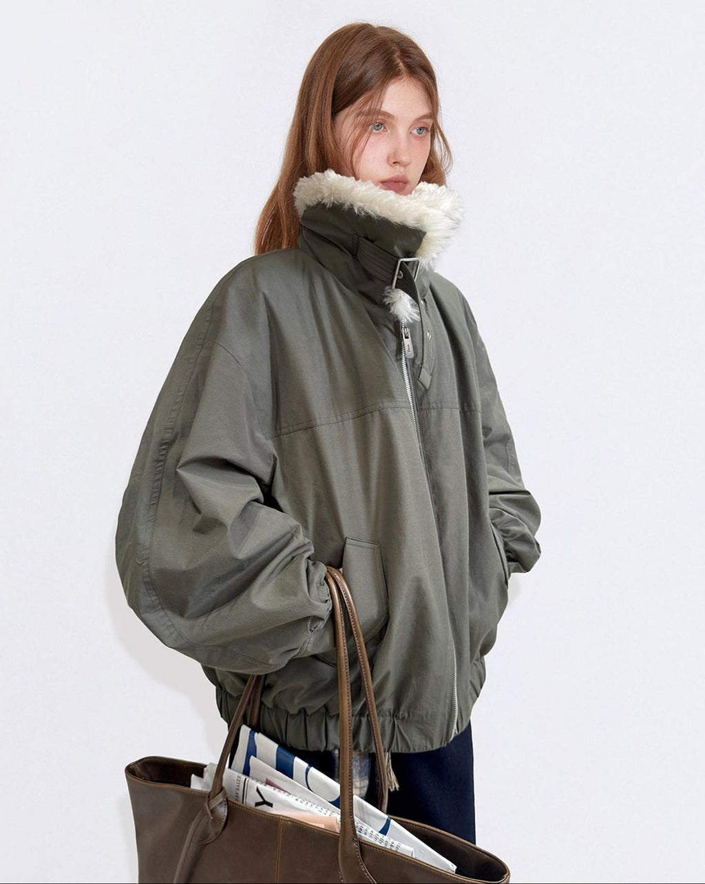 fano 90 Percent Down Utility Patchwork Women Army Green Stand Collar Down Jackets