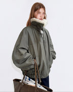 fano 90 Percent Down Utility Patchwork Women Army Green Stand Collar Down Jackets